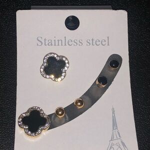 Elegant Gold and Black Flower Earrings Set Stainless Steel
